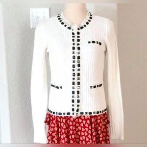 CAbi Sweater in White with Bronze Accents. Size M